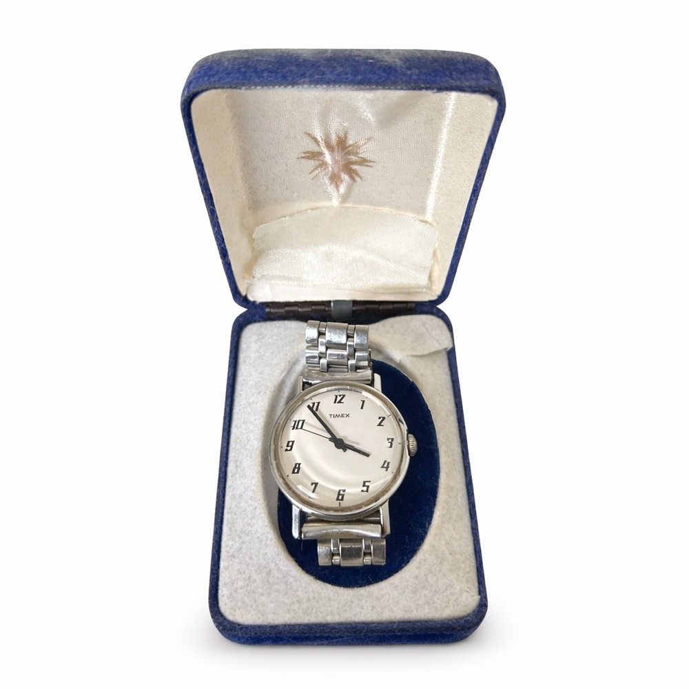 Timex Quartz Watch Men Silver ToneExpansion Stretch Band Arabic Dial Classic Y2K